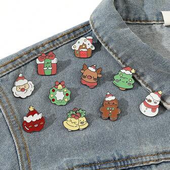 10 Pcs Cartoon Christmas Creativity Brooch Cute Santa Claus Reindeer Bell Enamel Pin Metal Badge Jewelry Backpack Clothing Accessories Festive Gift Costume Accessories Bag Charms Office Accessories