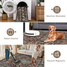 Area Rugs For Living Room, Machine Washable Rug Non Slip, Boho Vintage Distressed Print Carpet, Low Pile Rugs For Bedroom, Dining Room, Home, Office - 紅棕 - 查看 8