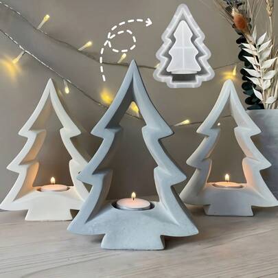 DIY Hollow Christmas Tree Candle Holder Mold, Home Decor Candle Stand Mold, Resin, Plaster, Silicone Mold
