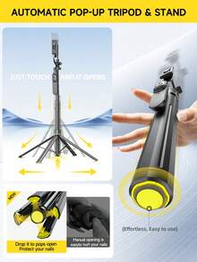 TOKQI Auto-Open Tripod 1810mm Portable Selfie Stick,Detachable Rotation Phone Holder With Bluetooth Remote Control And Dimmable Fill Light,Light Weight Aluminum Alloy Stand With 1/4 Interface Compatible With Smartphone,Sport Camera,Digital Camera,Vlogging, Video Shooting - Multicolor - View 3