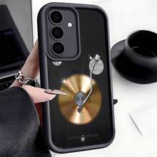 1pc Vinyl Record Shaped Shockproof Phone Case, Thick Anti-Slip Protective Cover Compatible With IPhone, Compatible With Honor, Compatible With Redmi, - Black - View 2