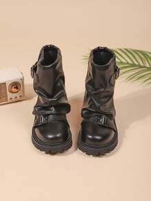1 Pair Girls' Anti-Slip Breathable Casual Cute Mid-Calf Boots, Suitable For Winter - Black - View 4