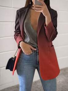 HOMEYEE Áo khoác Blazer nữ in họa tiết Tie-Dye hở phía trước, áo dài tay công sở thanh lịch, thường ngày, mặc đi nghỉ dưỡng - Màu Đỏ Sâu - Xem 3
