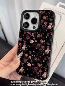 WeiMi 1pc Minimalist Black Floral Pattern Waterproof Anti-Fall Anti-Slip Soft Leather Texture Phone Case, Compatible With Apple, And Phones - Multicolor - View 3