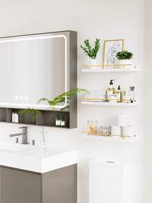 Floating Shelves With Metal Railing Wall Mounted 3 Tier Shelf For Bathroom Kitchen Bedroom - White - View 3