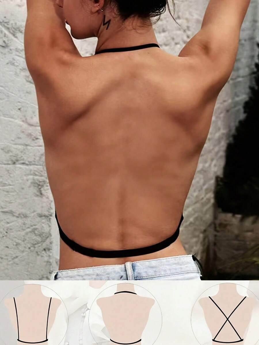 Women'S Sexy Elegant Backless Push-Up Bra - U-Shaped, X-Back With Removable Adjustable Straps, Seamless Nylon Lingerie, High Support, Hand Washable, Backless Dress Accessory|Detachable Strap Bra|Nylon Fabric - 黑色 - 查看 1