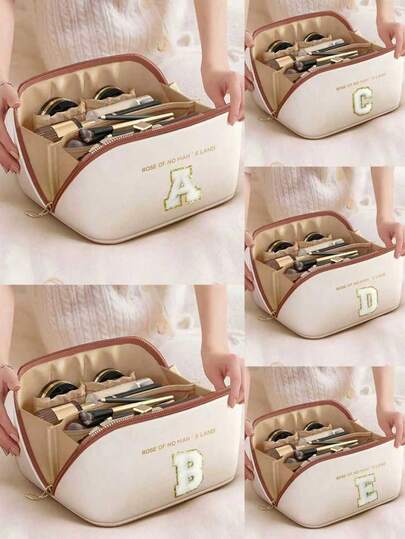 优质 PU 旅行化妆包，带字母化妆品收纳包，大容量分层化妆包，拉链包，便携式旅行收纳包多功能防水包，化妆品整理和收纳，旅行配件，旅行必需品，巡航必需品，珠宝收纳，唇油收纳，指甲油收纳，情人节礼物，伴娘礼物，生日礼物，朋友和老师礼物，节日礼物，母亲礼物，女士礼物