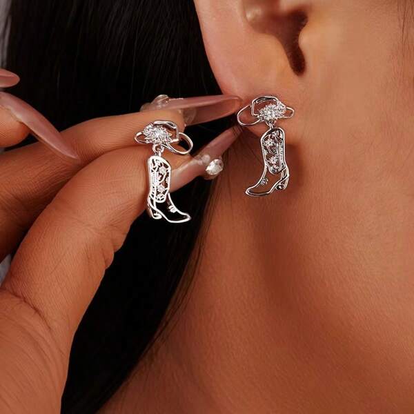 1 par de pendientes de vaquero occidental con diseño calado, de moda y únicos para uso diario y festivales