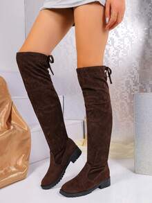 1 Paar neue modische Overknee-Stiefel für Teenager-Mädchen, bequeme elastische Soft-Sohle Oberschenkel-Hohe Stiefel, geeignet für Herbst/Winter - Braun - Übersicht 4