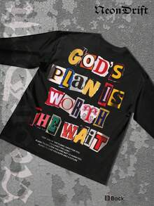 NeonDrift Double-Sided Printing Halloween, Christmas, Thanksgiving Gifts-God's Plan Is Worth The Wait - Inspirational Graphic T-Shirt | Bold Typography Design For Casual Wear | Motivational Streetwear Fashion |  Long Sleeve Tee For Everyday Style - màu đen - Xem 3