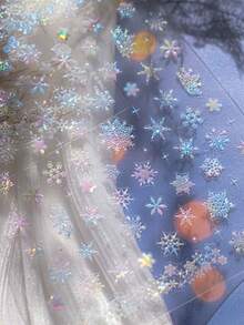 Shiny Colorful Snowflake 5D Nail Stickers, Vibrant Multicolored Geometric Four-Pointed Star Nail Decals, Holiday Self-Adhesive Nail Art Decoration - Multicolor - View 4