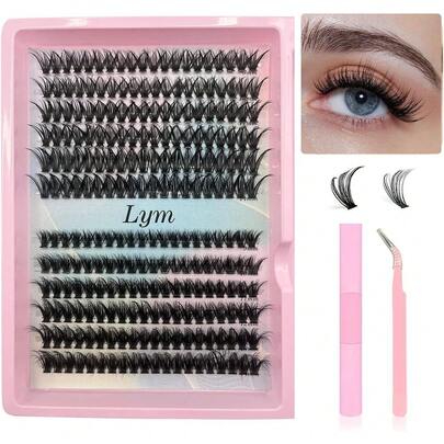 Kit de extensión de pestañas, conjunto de grupos DIY, pestañas postizas de aspecto natural, mezcladas 30D 40D con adhesivo y sellador, pestañas mixtas de 9-14mm, 240 pestañas individuales con fuerte fijación y pinzas