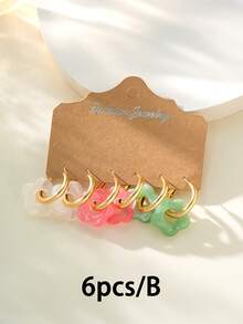 6-24pcs Colorful Dopamine Resin Flower Earrings, Fashion Minimalist Elegant Versatile Earrings, Suitable For Women's Daily Wear