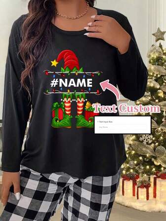 Personalized Christmas Pajama Top With Print, Long Sleeve, Can Add Name, Christmas Gift, Loungewear