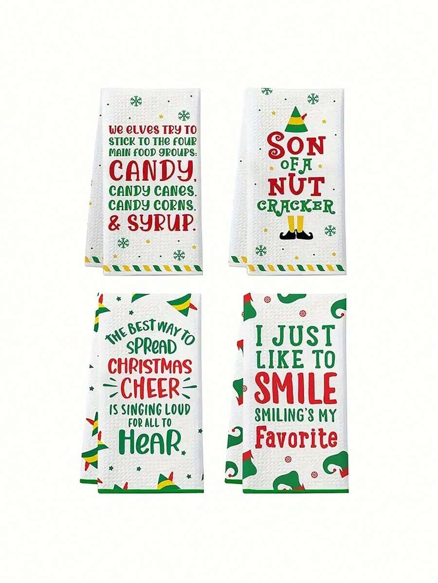 2/4pcs Ultra-Soft Polyester Christmas Kitchen Towels 15.7x23.6inch Absorbent Festive Christmas Kitchen Towels - Polyester, Cartoon Elf Design, Perfect For Holiday Decor & Gifts