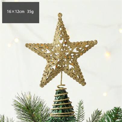 Decoración para la punta del árbol de Navidad, estrella de hierro para la punta del árbol de Navidad, estrella de cinco puntas, lentejuelas, atmósfera, adornos de decoración navideña, suministros