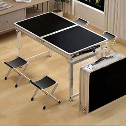 1件户外便携式折叠桌/凳，野餐小桌，金属长方形桌，易于折叠和携带