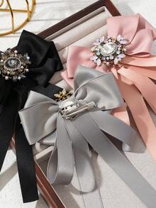 1pc Elegant Style Satin Ribbon Rhinestone Palace Badge Women Brooch, Luxury Jewelry Brooch Suitable For Daily Wear, Wedding/Party Gift