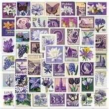 50 hojas de pegatinas con sello de flores moradas estéticas para cuadernos, tazas de agua, pósteres de arte personalizados