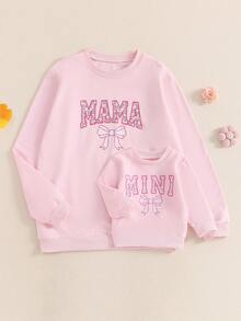 Mommy And Me Matching Outfits Mama And Mini Long Sleeve Crewneck Pullover Tops Mother Baby Sweatshirt Clothes - Pink - View 1