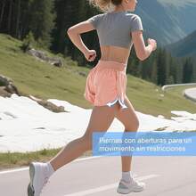 Shorts Mujer Deportivos 2 en 1, Paquete de 2 Pantalones Cortos para Correr, con Bolsillo para Incorporado, Pantalón Cortos con Licra Mujer, Secado Rápido, para Entrenamiento, Gimnasio, Ejercicio-M - Negro y rosa-XL - Ver 6