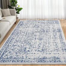 Vintage Distressed Floral Hallway Carpet Machine Washable Non-Slip Indoor Long Rug Throw RugLow Pile Rugs Floral Retro Ultra-Thin Carpet For Living Room Bedroom - Blue - View 1