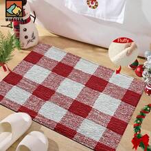 Toalha de mesa xadrez vermelha e branca, 1/2 peças, tapete antiderrapante para banheiro, material de cashmere sintético, decoração de pelúcia adequada para banheiros, portas, cozinhas e decorações festivas, lavável à máquina, ideia de presente - Multicolorido - Ver 1