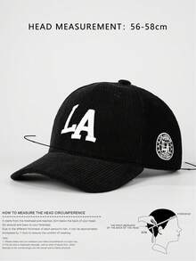 Boné de beisebol ajustável de veludo cotelê com bordado LA frontal e lateral, 1 peça, adequado para viagens de primavera/outono, praia, uso casual, proteção solar, estilo Y2K para jovens - boné de baseball - Ver 8