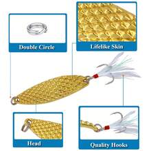 2/4pcs Fish-Scale Pattern Red Dot Metal Spinner Spoon Fishing Lure Silver/Gold Metal Bait Bass Bait Feather Hook