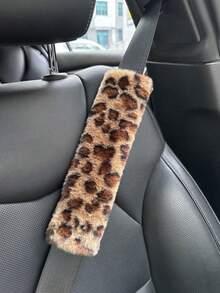 1pc Customized Embroidered Leopard Print Car Interior Plush Seat Belt Shoulder Pad, Comfortable Anti-Neck Anti-Friction Shoulder Protector Cover, Customized Car Gift, Gift For Friends And Family, Father's Day Gift, Mother's Day Gift ,Seat Belt Cover, Leopard Belt - Multicolor - View 2