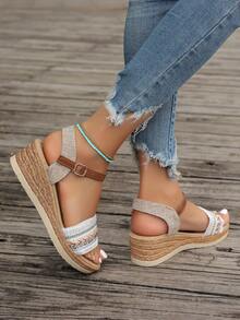 Giày cao gót đế xuồng chống thấm nước cho nữ, thời trang ngoài trời mùa hè mới, đế dày, đế bằng, khóa cài, giày cao gót nữ - trắng - Xem 6