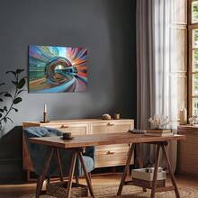 1PCS Modern Abstract City Train Canvas Wall Art, Dynamic Urban Landscape Print For Living Room, Colorful Futuristic Subway Home Decor, Contemporary Geometric Design Stretched Artwork - 彩色 - 查看 1