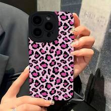 1pc Novelty Pink Glossy Leopard Print Angel Eye Soft TPU Phone Case, Compatible With Apple 16 15 14 13 12 11 XS XR X 8 7 Plus Pro Max Mini Series, Holiday Gift, Birthday, Girlfriend, Boyfriend, Friend Or Yourself - Black - View 3