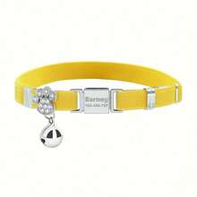 1pc Personalized Cat Collar With Engraved Stainless Steel Name Tag, Customizable Name And Phone Number, Elastic Paw Print Collar With Rhinestone Bell Pendant - Multicolor - View 18