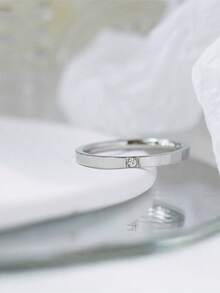 1 par de anillos de pareja de acero inoxidable en oro rosa y plata, anillos con circonita cúbica brillante, joyería, regalo de boda - Anillo F - Ver 23
