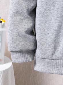 2件套年轻女孩豹纹心形图案羊毛卫衣和运动裤套装，秋冬 - 灰色 - 查看 5