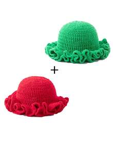 1 件纯色手工编织钩针帽,波西米亚风格褶皱软边帽,带褶边,休闲可爱复古街头时尚涤纶针织渔夫帽 - 彩色 - 查看 34