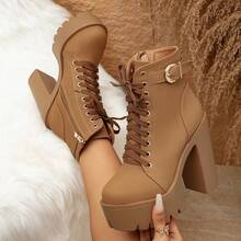 Women's Ankle Boots And Ankle Boots, Fashion Boots, New Autumn/Winter One-Buckle British Style Boots, Ankle Boots, Chunky Heel, Versatile, High Heel, Platform Women Shoes - Brown - View 10