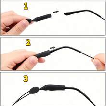 3 Adjustable Sports Eyewear Chains, Silicone Eyewear Holders, Comfortable Non-Slip Eyewear Straps For Active Lifestyles - Black Without Glasses - Black - View 5