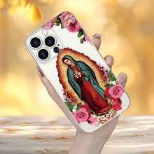Funda para teléfono con diseño de la Virgen de Guadalupe y Rosas, compatible con iPhone 16, 15, 14 Pro Max, 13, 12, 11, XR y XS Plus. Fabricada en silicona TPU, ofrece protección contra golpes y caídas, además de una excelente sensación al tacto. Es el regalo ideal para familiares, amigos y seres queridos. - transparente - Ver 5