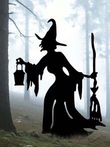 1pc Evil Witch Silhouette Metal Outdoor Decor, Halloween Witch Garden Decoration Pillar, Witch & Lantern Metal Garden Stake With Spooky Halloween Vibe, Suitable For Holiday Celebration Home Decor, Haunted House Halloween Theme Decoration, Cute Outdoor Garden Decor