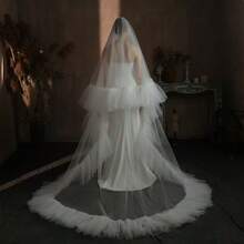 1pc Romantic Elegant Tulle Lace Bridal Veil / Handmade Layered Tulle Wedding Veil In Various Lengths / Without Hair Comb / Suitable For Proposal, Engagement, Wedding Ceremony, Photography / Extremely Gorgeous And Voluminous / Solid Color Tulle - Multicolor - View 14