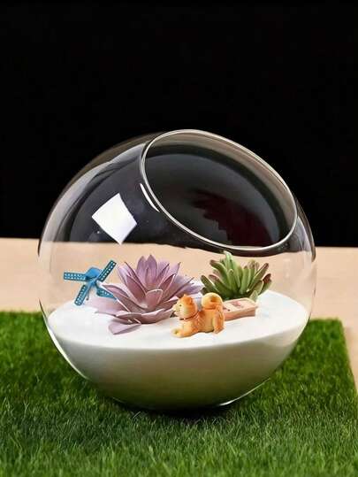 1 个圆形对角玻璃瓶，微型景观玻璃容器，多肉植物和苔藓种植器，透明微型景观装饰，房间装饰，家居装饰