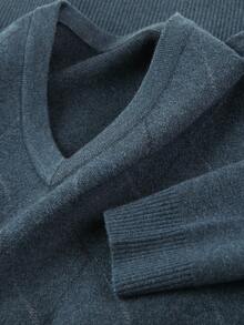 男士厚款V领提花毛衣，休闲商务通勤长袖套头衫，秋冬针织上衣