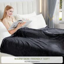 JustLet Extra Large Electric Heated Blanket Throw - Dual-Sided Heating Pad Bedspread With Remote-Like Control, 9 Heat Settings & Auto Shut-Off, Overheat Protection, Machine Washable - Soft Flannel Bedspread For Couch, Office, Home - Available In 50x60, 62x84, 72x84, 84x90 Inches - Ideal For Couples & Large Beds - Luxury Electric Heating Pad, Bed Heater, Heated Blanket - 深灰色 - 查看 2