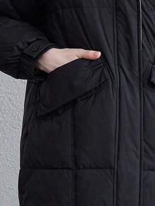 ZIAI 女式长袖连帽羽绒大衣，常规长度，前部带拉链纽扣，防水面料，带口袋 - 黑色 - 查看 10