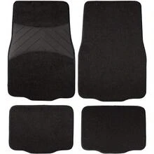 Automotive Rubber And Carpet Floor Mats: 4 Piece Set Front + Rear Universal Fit Black (10914)