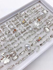 102 Pieces Of Various Various Randomly Sent Random Shipping Box Gift Girls Surprise Box Fashionable Women's Earring Jewelry Set  -Lovely Simple Style, Zinc Alloy Earrings With Faux Pearl And Artificial Rhinestones, Daily And Party Wear Earrings-(No Box)