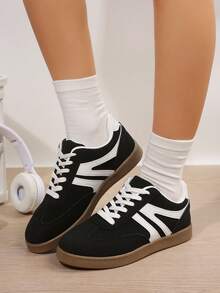 Sneakers For Women Modern Casual Sporty Tennis Shoes Colorblock Patchwork Upper German Training Chunky Runner For Outdoor Walking Office Travel Spring Fall - 黑色 - 查看 5