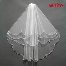 1 Piece Elegant Beaded Bridal Veil - Exquisite Tulle With Delicate Beaded Flowers, Romantic Wedding Accessory, Suitable For Brides, Proms, And Special Occasions, Enhances Evening Attire, Exquisite Craftsmanship - Ngà voi - Xem 1